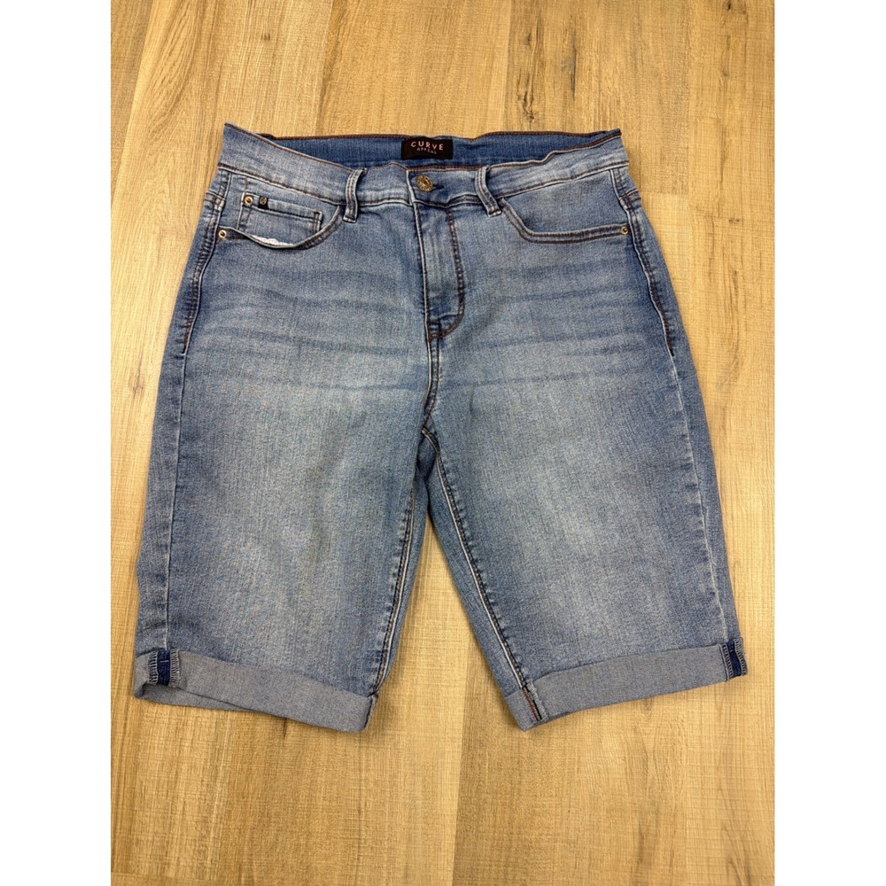 Curve Appeal Womens Denim Bermuda Shorts Medium Wash Cuffed Size 8 29 Stretch